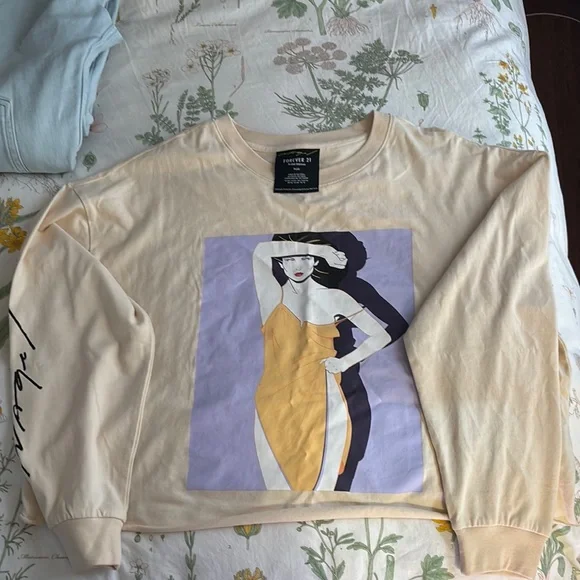 Forever 21 Cream and Purple Graphic Hoodie - Picture 1 of 3